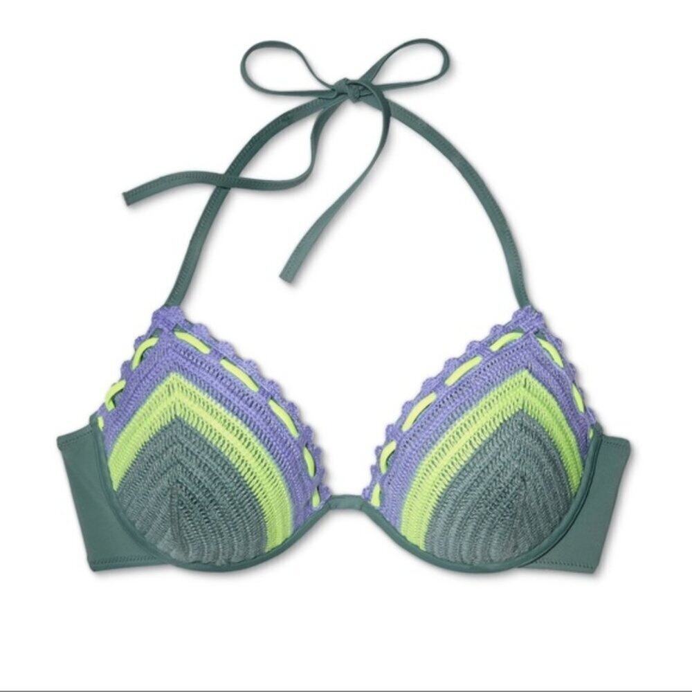 Shade & Shore Crochet Bikini Top Sage 36C